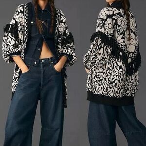 FARM Rio Pineapple Garden Knit Cardigan Sweater Jacquard Fringe XS NWOT